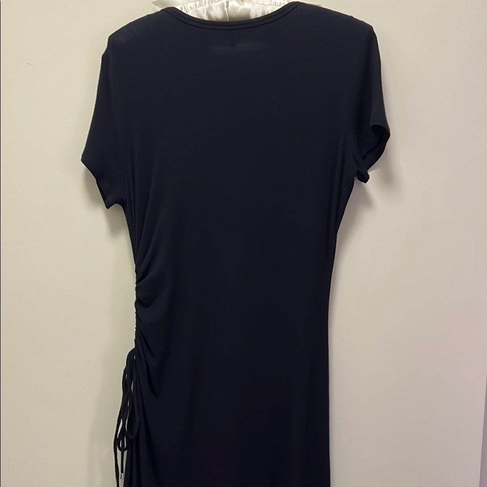 Theory Ruched Front Slit Midi Dress Sz M Black